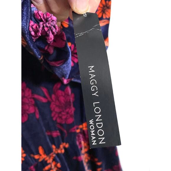 Maggy London Velvet Mini Fit & Flare Dress 3X Floral Bloomcore Prairie Boho NWT - Picture 4 of 8